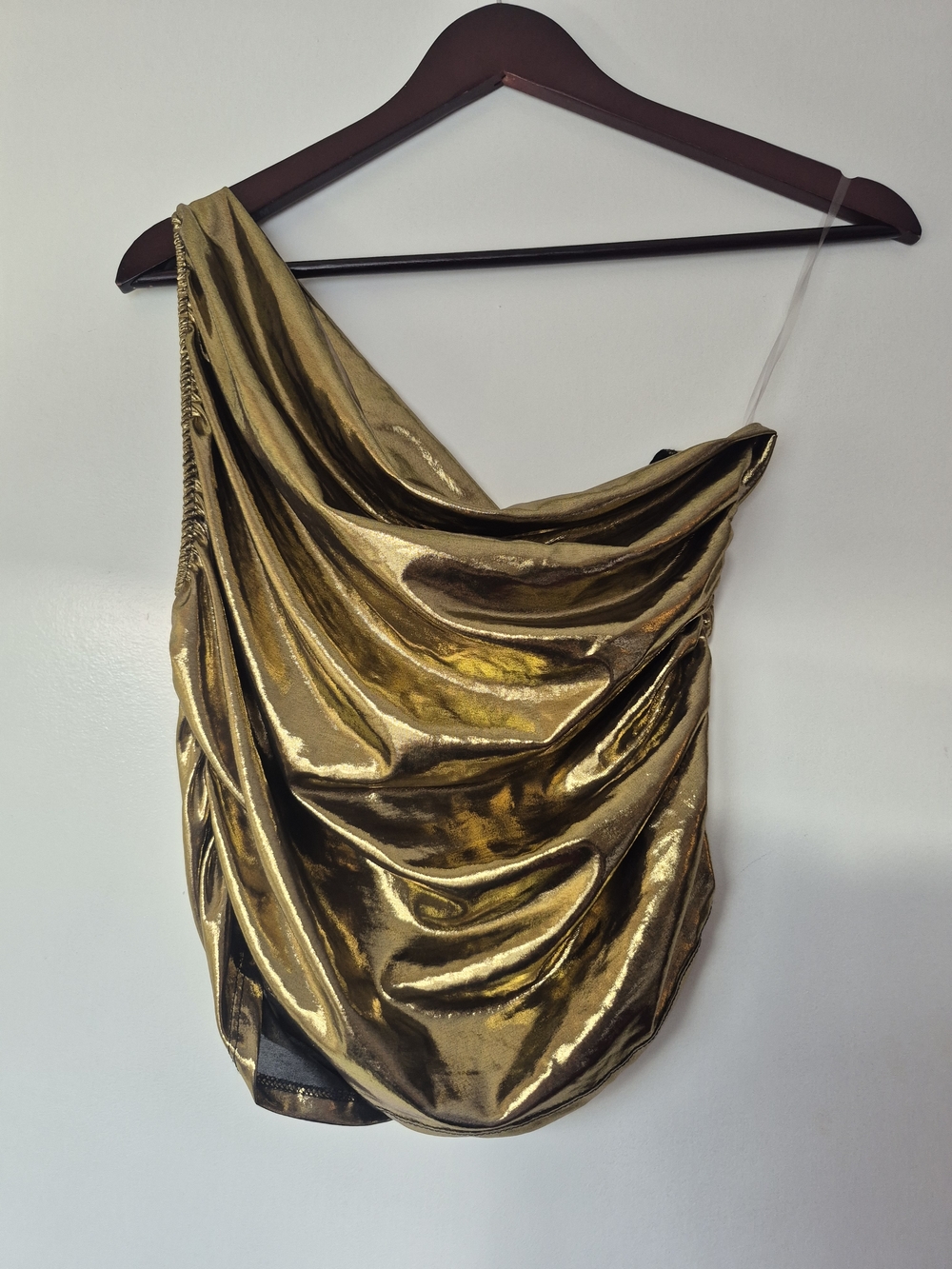 Gold Draped One-Shoulder Blouse